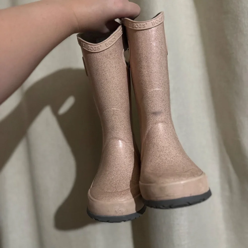 BOGS Kids Glitter Rain Boots Size 13 Toddler Waterproof Handles Blush Pink
